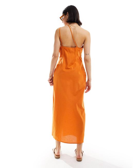 ASOS Orange One Shoulder Split Strap Linen Midi Sundress