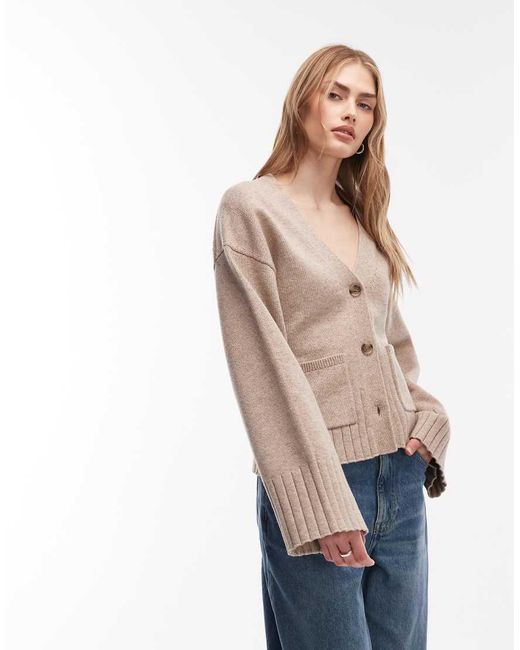 & Other Stories Natural Wool Blend Cardigan With Cinched Waist And Volume Sleeves