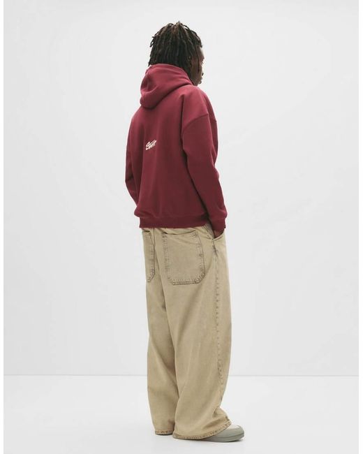 Felpa Con Cappuccio Bordeaux Con Logo "Stwd" Ricamato di Pull&Bear in Red da Uomo
