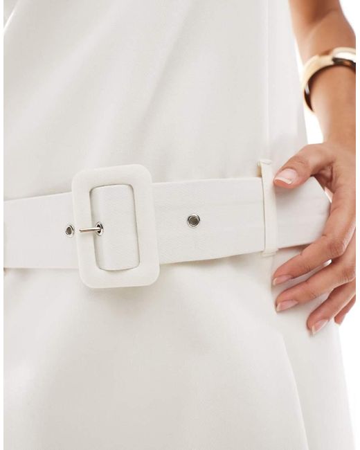 ASOS White Tailored Drop Waist Belted Shift Dress