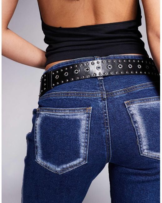 Kaiia Blue Exclusive Faux Leather Eyelet & Stud Detail Chunky Belt