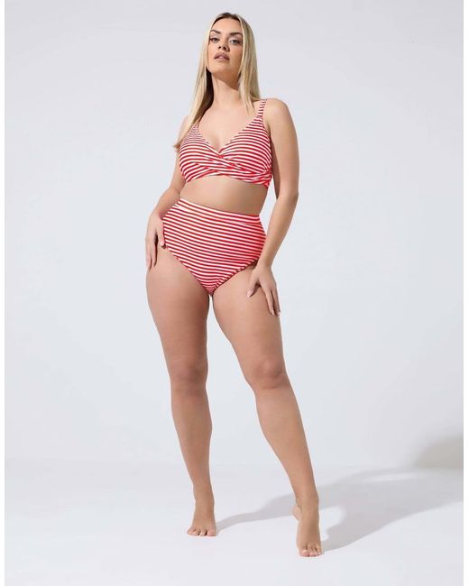 Yours Clothing Red Stripe Bikini Top