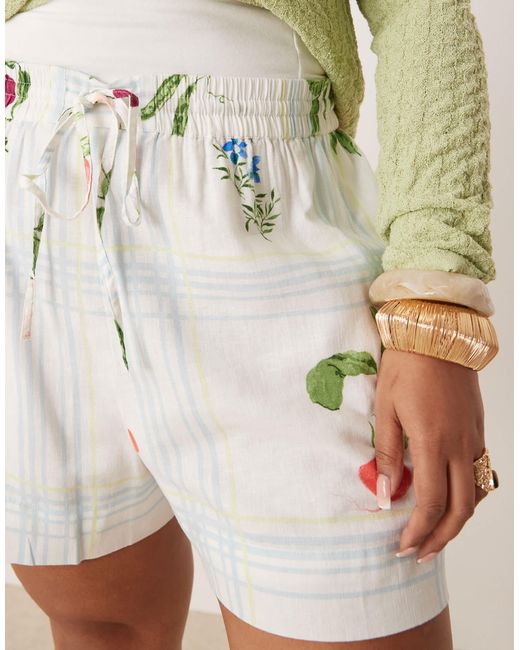 Nobody's Child Yellow – jen – shorts mit karo- und fruchtmuster