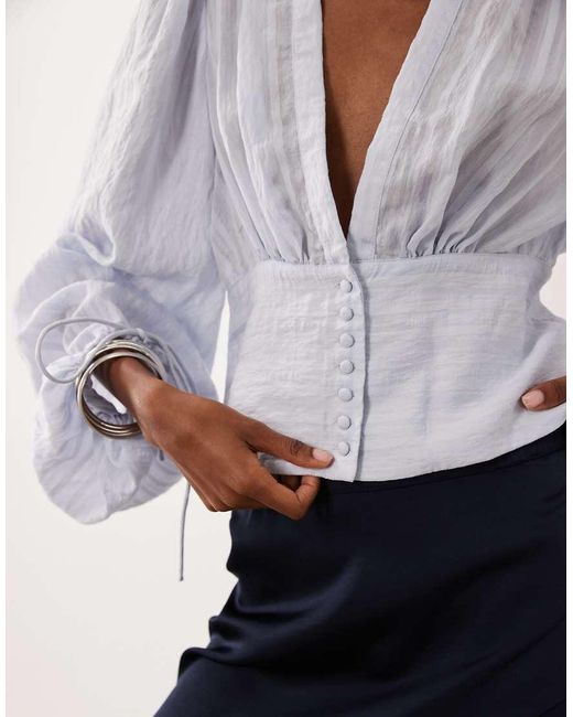 Aware White Boho Balloon Sleeve Buttondown Blouse