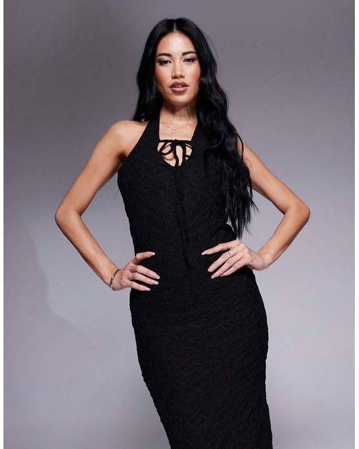 ASOS Black Lace Plunge Maxi Dress With Frill Hem