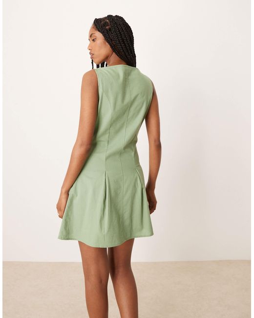 ASOS Green Slash Neck Button Down Waistcoat Mini Dress