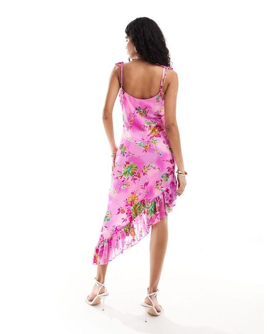 ASOS Pink Satin Burnout Cami Dress With Asymmetric Frill Hem