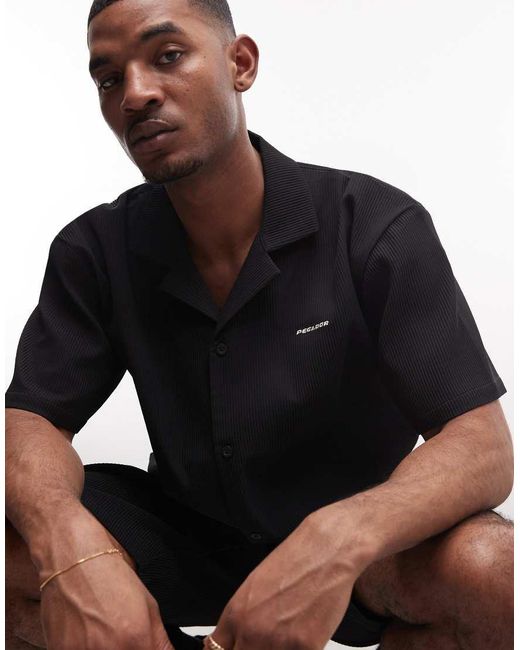 PEGADOR Black Troy Plissee Summer Shirt Co-ord for men