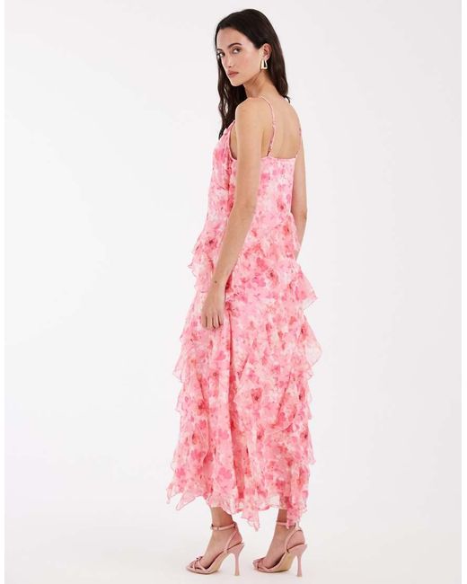 Vero Moda Pink Smilla Chiffon Cami Ruffle Detail Midi Dress
