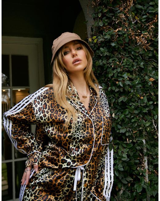 Adidas Originals Brown 'leopard Luxe' Satin Look Pyjama Style Shirt