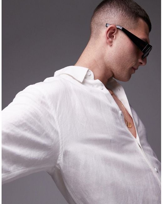 Topman Gray Long Sleeve Relaxed Linen Blend Shirt for men