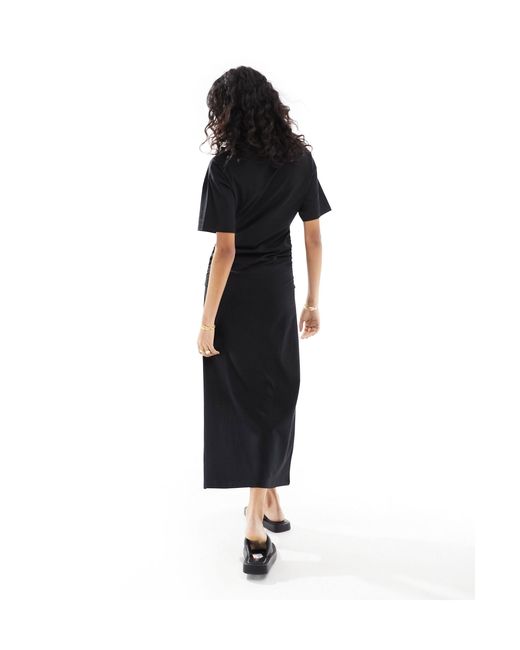 ASOS Black Crew Neck Midaxi T-shirt Dress With Ruched Sides