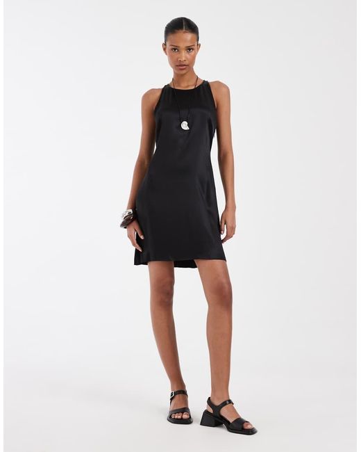 & Other Stories Black Bias Cut Satin Mini Dress