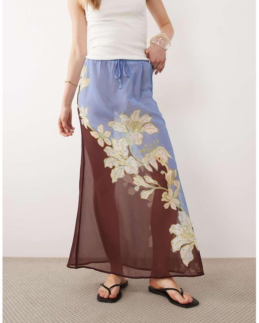River Island Black Floral Print Maxi Skirt