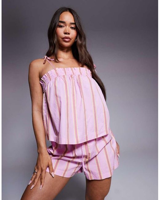 Top Rosa A Rayas De Tirantes De (Parte De Un Conjunto) River Island de color Purple