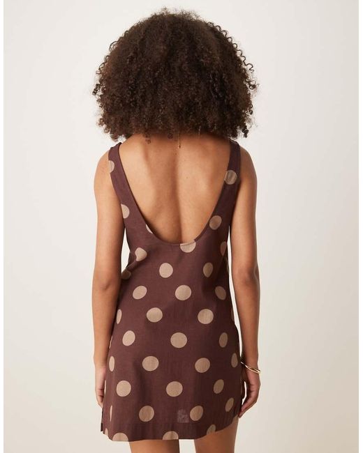ASOS Brown Scoop Neck Cotton Linen Mini Sundress