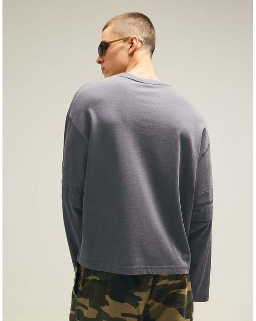Bershka Blue Long Sleeve Print T-shirt for men