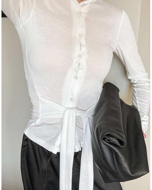 NA-KD White Button Down Layer Jersey Top