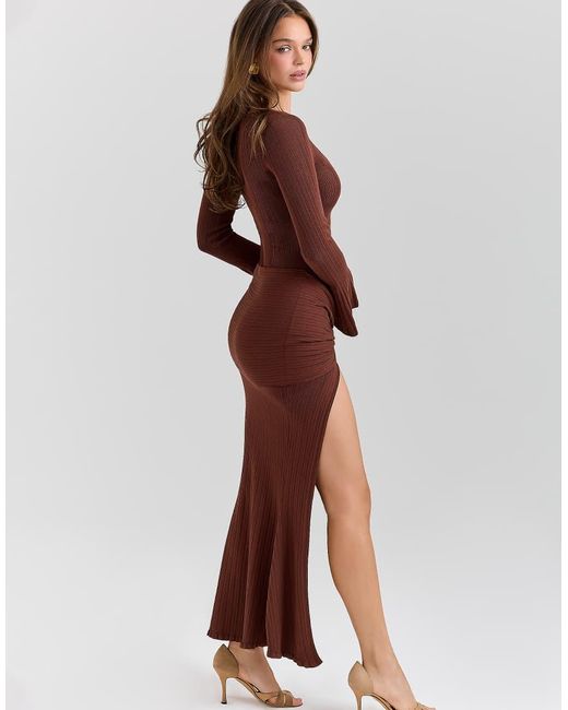 House Of Cb Red Khrysta Chocolate Draped Summer Knit Maxi Dress