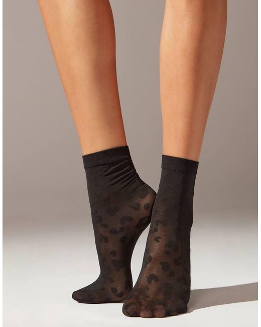 Calzedonia Brown Animal Print Sheer Short Socks