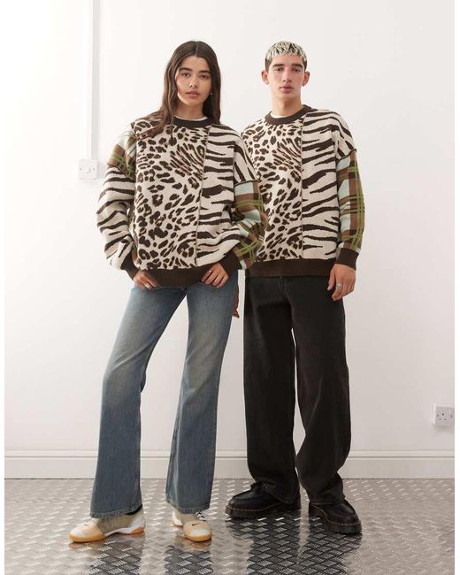 Collusion Gebreide Sweater Met Rechte Pasvorm En Gesplitste Dierenprint in het Black