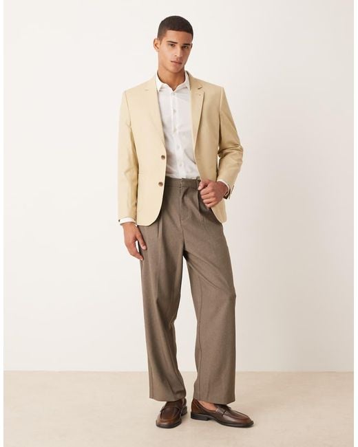 ASOS Natural Slim Cotton Linen Blend Blazer for men