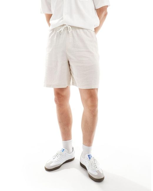 New Look White Linen Blend Pull On Shorts for men