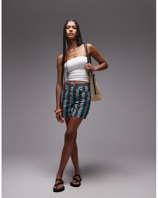 TOPSHOP Gray Stripe Straight Short