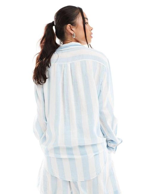 Vero Moda Gestreept Oversized Overhemd Van Linnenmix in het White