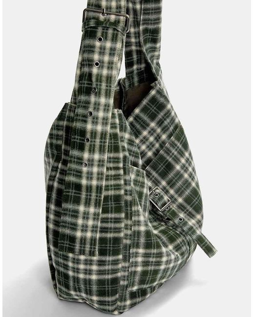 Borsa A Tracolla A Quadri Con Fibbia di Pull&Bear in Green da Uomo