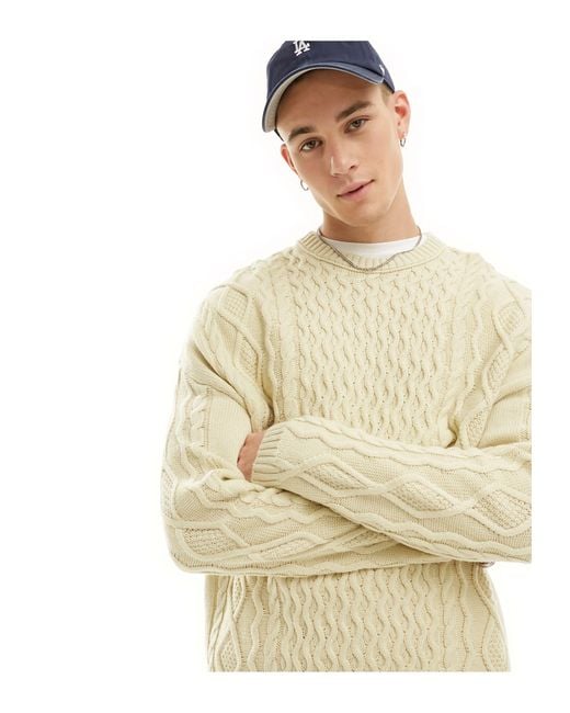 ASOS Natural Oversized Slouchy Cable Knit Jumper for men