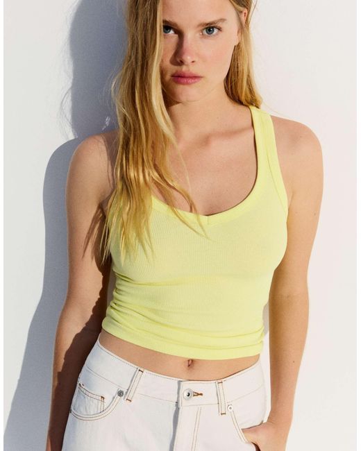 Bershka Green Basic geripptes trägertop
