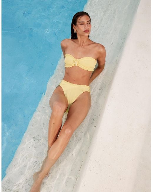 ASOS Blue Sophia Lettuce Edge Bandeau Bikini Top With Starfish Detail