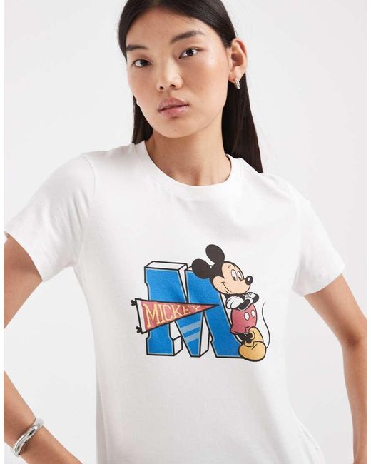 ASOS White Disney Relaxed Tee With Mickey Mouse Embroidered Print