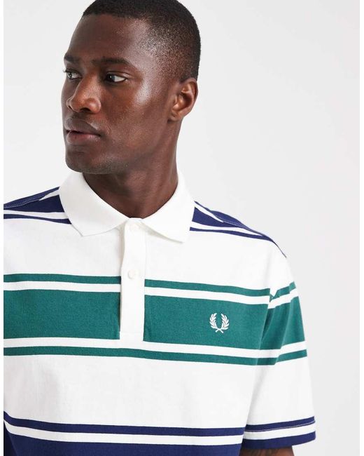 Fred Perry Blue Relaxed Striped Polo Shirt for men