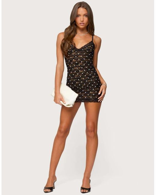 Edikted Black Brielle Polka Dot Lace Mini Dress