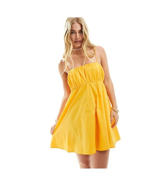 ASOS Yellow Ruched Bust Mini Sundress With Adjustable Straps