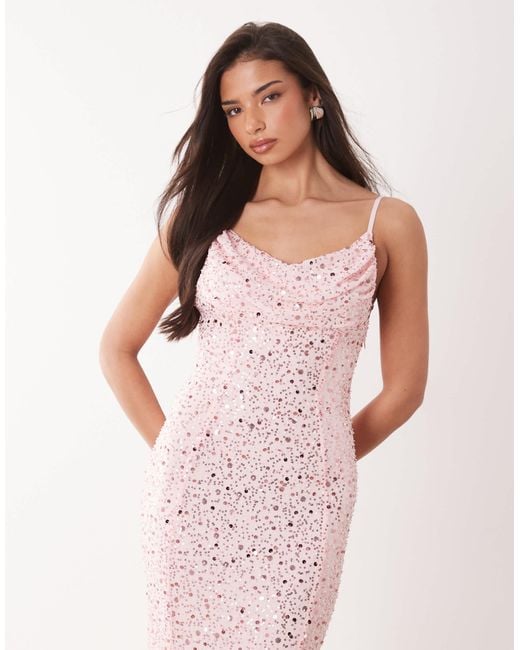 Oh Polly Premium Embellished Open-back Floral Detailing Maxi Dress in Pink  | Lyst
