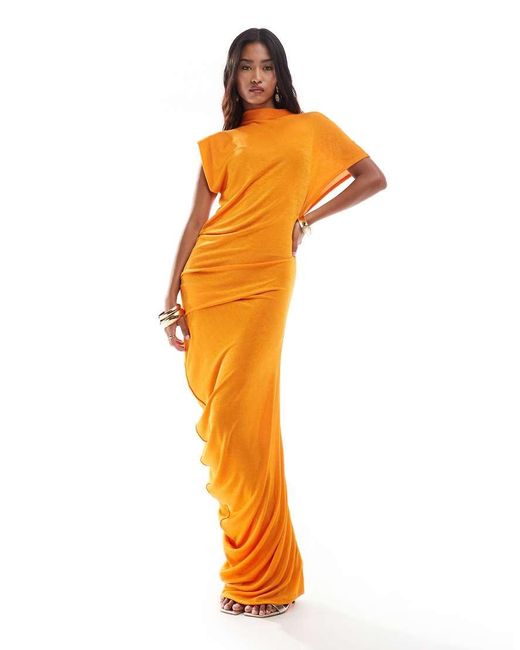 ASOS Gedrapeerde Avondjurk Van Gladde Stof in het Orange
