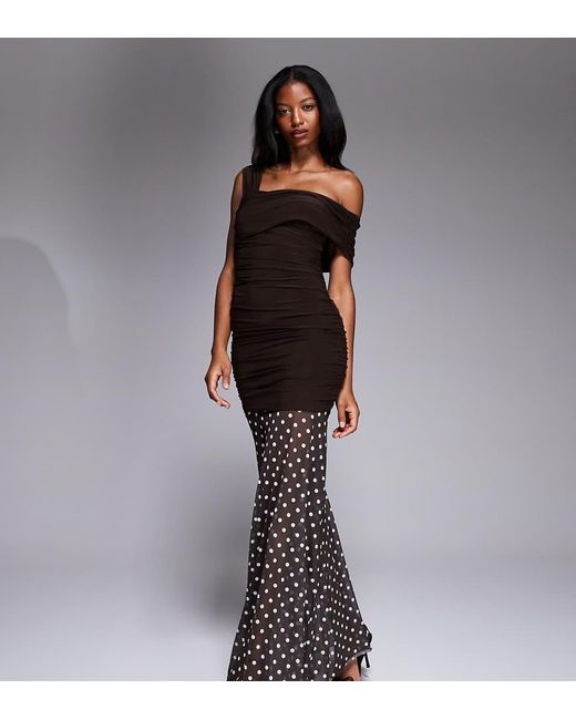 Kaiia Multicolor Exclusive Double Layered Slinky Asymmetric One Shoulder Sheer Hem Maxi Dress