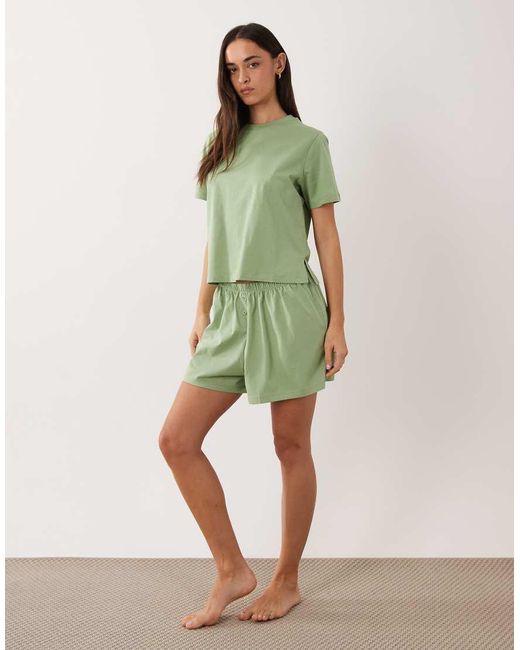 ASOS Green Mix & Match Cotton Pyjama Oversized Tee With Side Splits