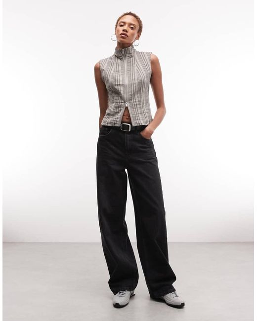 Weekday Black Emy Stripe Dyed Woven Top