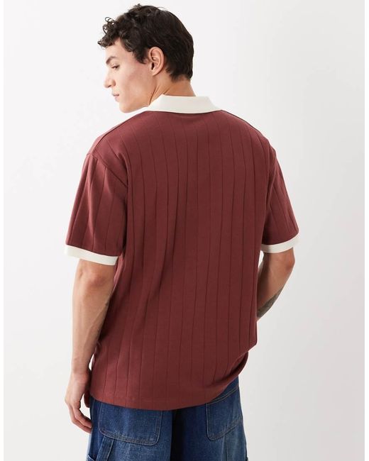 ASOS Red Heavyweight Relaxed Short-sleeve Polo With Chest Embroidery for men