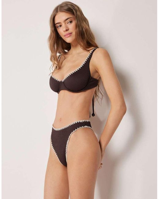 Calzedonia Black Fuller Bust Balconette Bikini Top Bicolor Embroidery