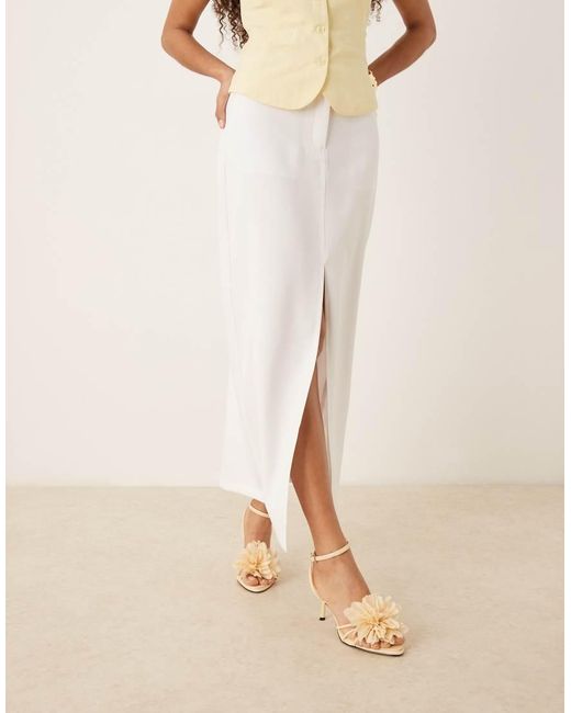Glamorous Natural Centre Split Midi Skirt