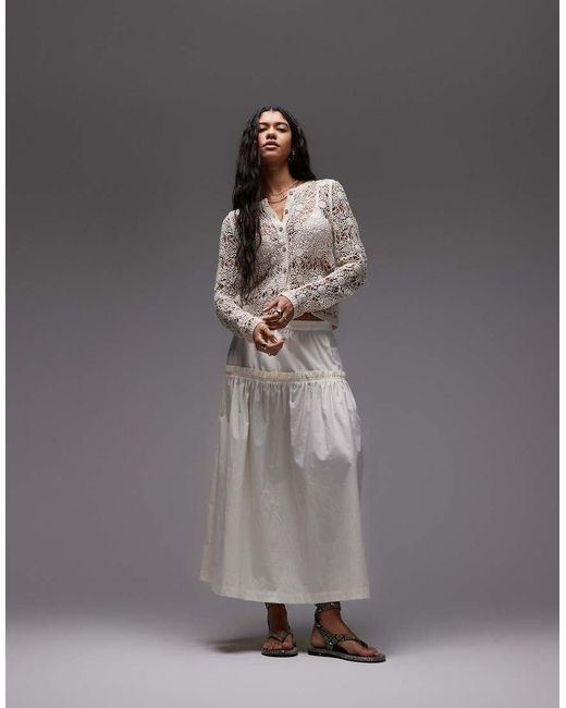 Falda De Corte Amplio Con Volantes De Popelina De -Blanco TOPSHOP de color Gray