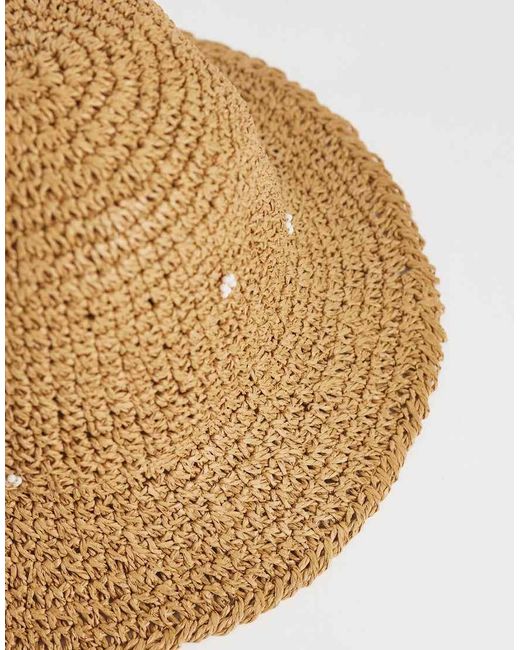 Accessorize Natural Flower Embriodered Straw Bucket Hat