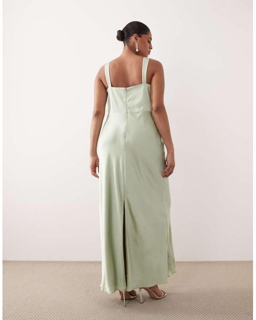 ASOS Green Asos Design Curve Bridesmaids Satin Draped Bust Maxi Dress With Column Skirt