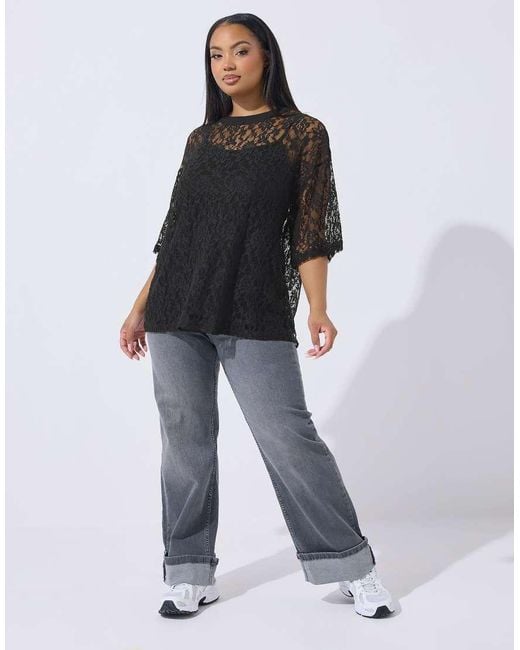 Yours Clothing Gray Lace T-Shirt