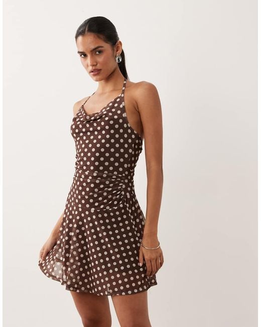 New Look Brown Polka Dot Halter Neck Mini Dress